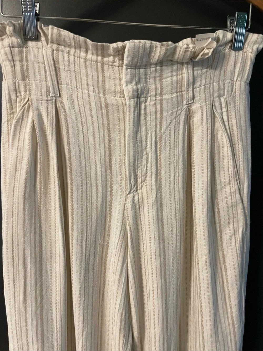 Banana Republic Petite Linen Blend Wide Leg Pants Striped Pockets Size 2P